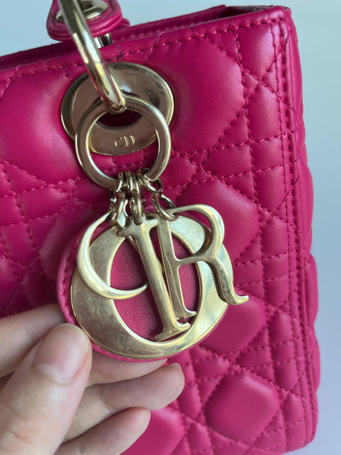 Sold Lady Dior Hot Pink Fuchsia Cannage Leather Medium