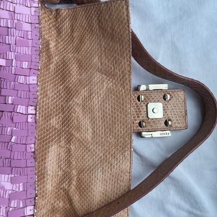 Sold Fendi Baguette Glitter Pink square sequins