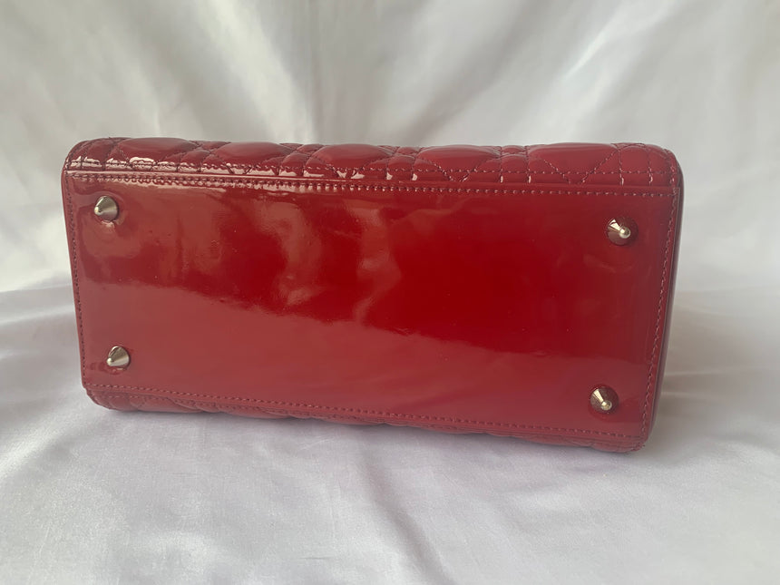 Sold Lady Dior Medium Bag Red Patent Leather