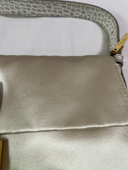 Sold FENDI Baguette Cream Biege Silk with Crystal Buckle