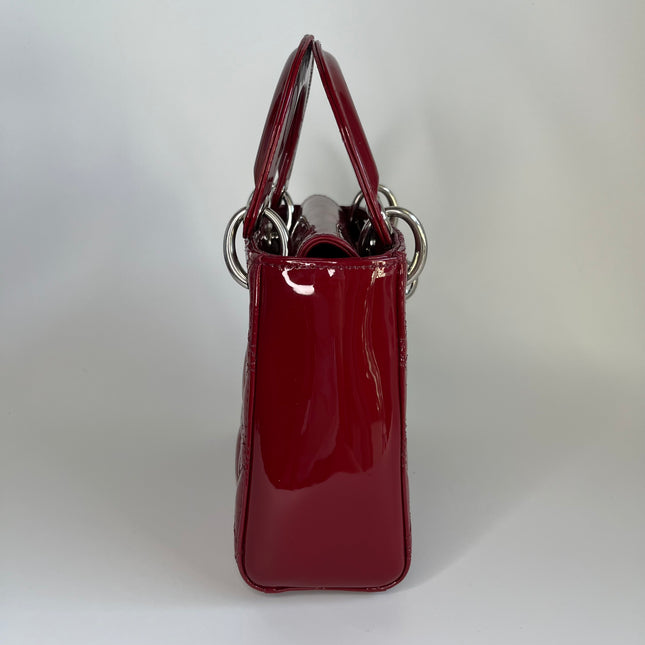 Sold Lady Dior Patent Leather Burgundy Mini handbag Cannage Leather with strap