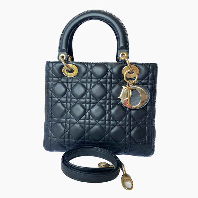 Sold Lady Dior Medium Black Cannage Lambskin Leather-Luxbags