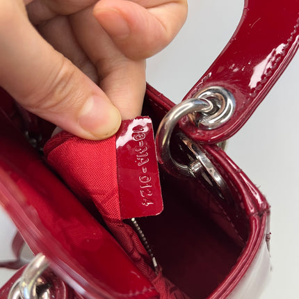 Sold Lady Dior Patent Leather Burgundy Mini handbag Cannage Leather with strap