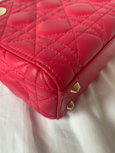 Sold Lady Dior Pink Mini handbag Cannage Leather with strap
