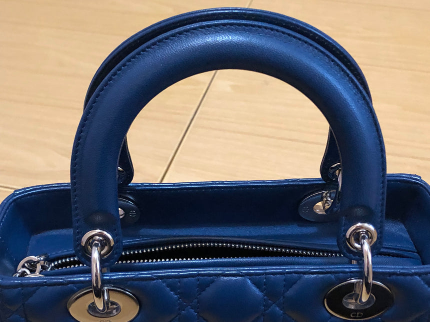 Sold Lady Dior Medium Navy Blue Cannage Lambskin Leather