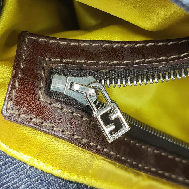 Sold FENDI Baguette Blue Denim with beaded Flower Embroidery