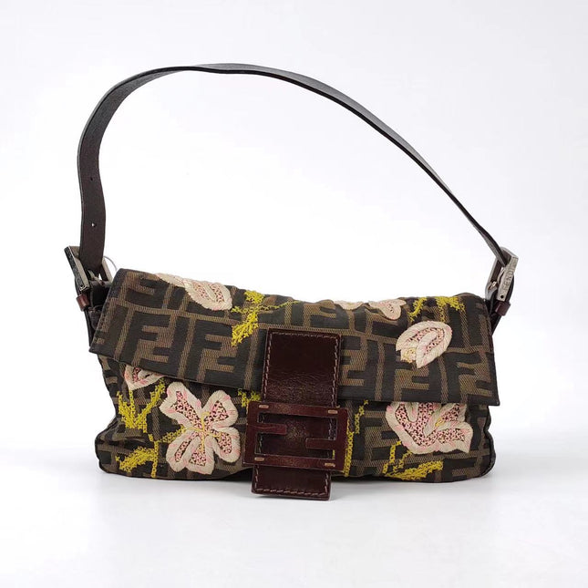 Sold FENDI Baguette Zucca Print with Flower Embroidery-Luxbags