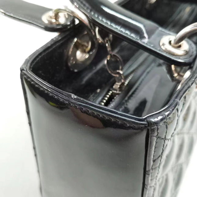 Sold Lady Dior Medium Bag Black Patent Leather