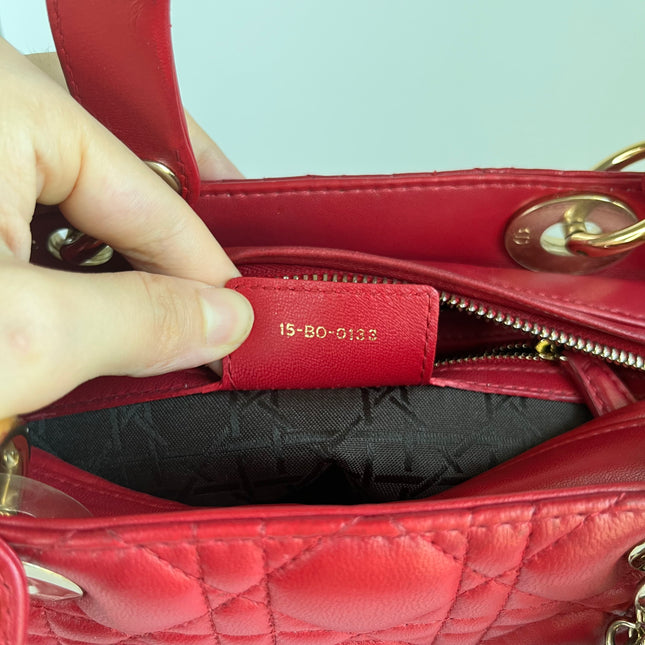 Sold Lady Dior Red Lambskin Cannage Leather Medium
