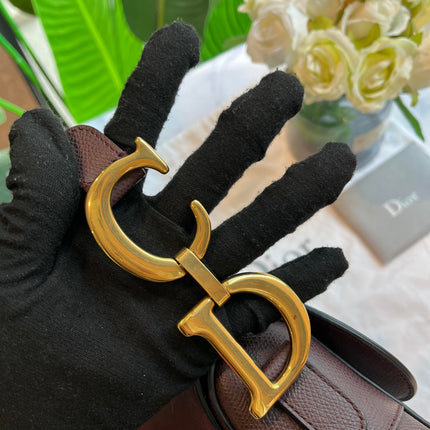 Sold Dior Saddle Maroon Medium Grained Leather Handbag with Strap