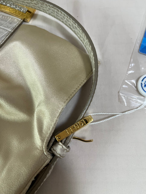 Sold FENDI Baguette Cream Biege Silk with Crystal Buckle