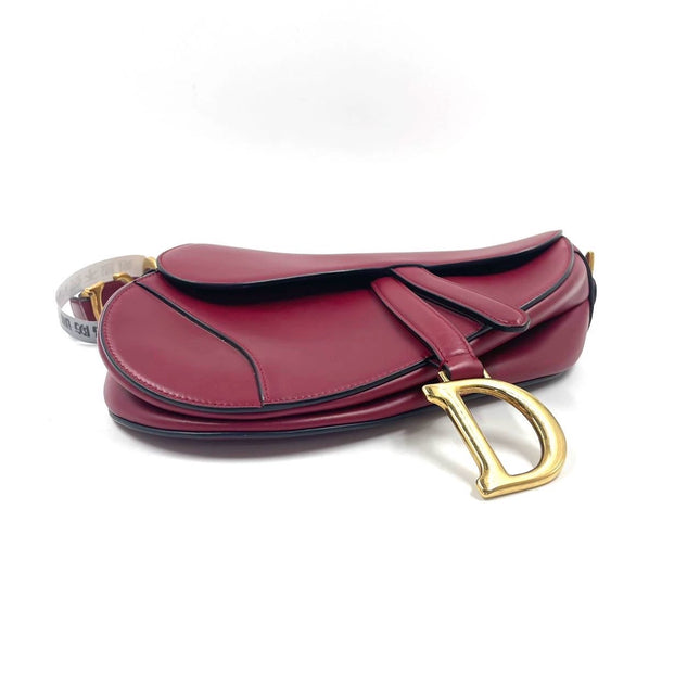 Sold Dior Saddle Scarlet Red Burgundy Medium Calfskin Smooth Leather Handbag like new