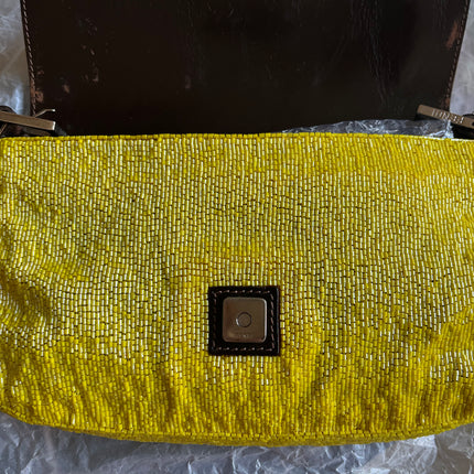 Fendi baguette yellow glitter beads shoulder bag inside