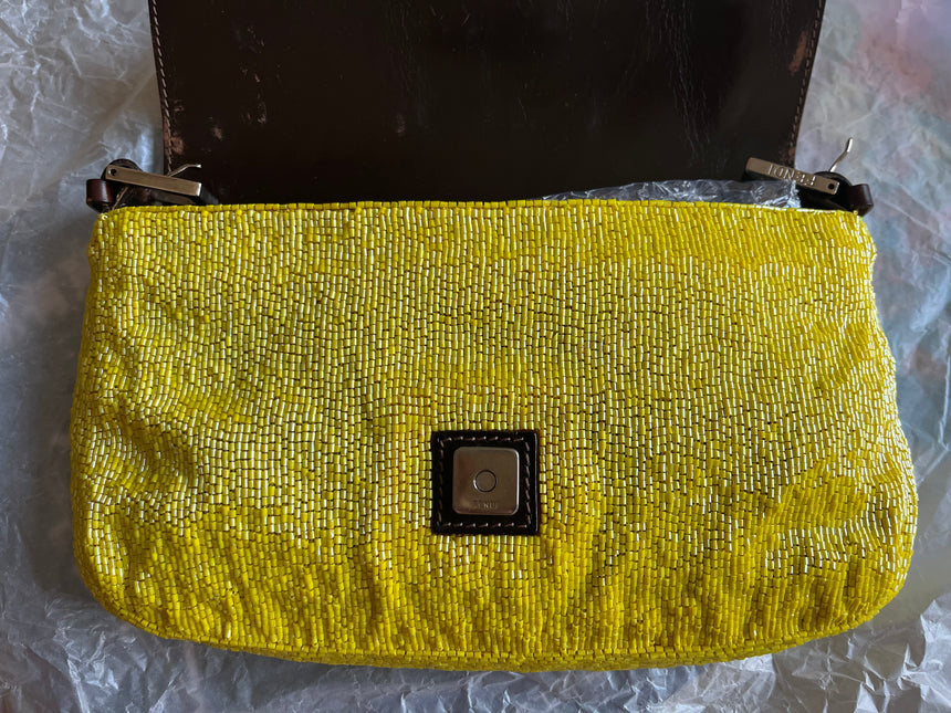Fendi baguette yellow glitter beads shoulder bag inside