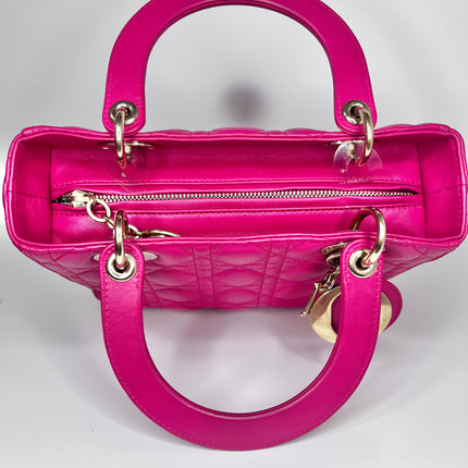 Sold Lady Dior Medium Bag Fuchsia Cannage Leather
