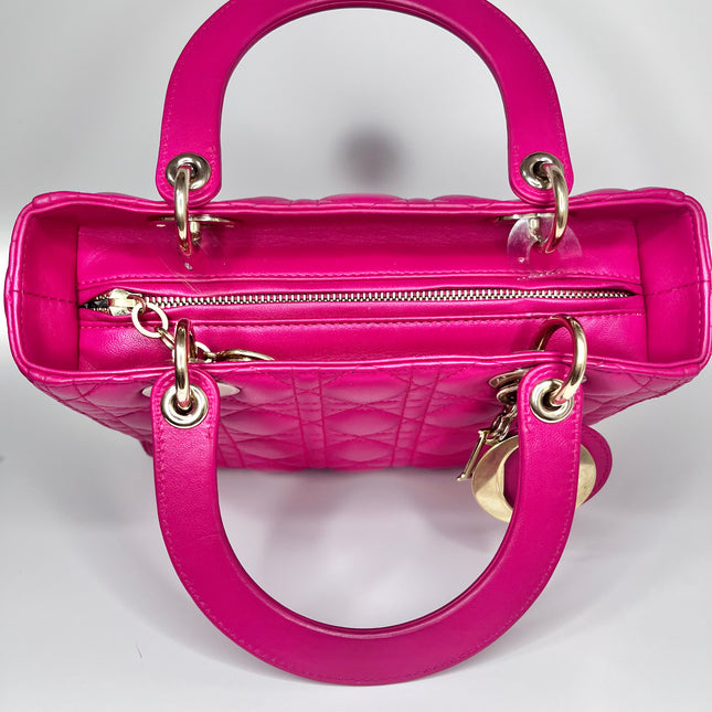 Sold Lady Dior Medium Bag Fuchsia Cannage Leather