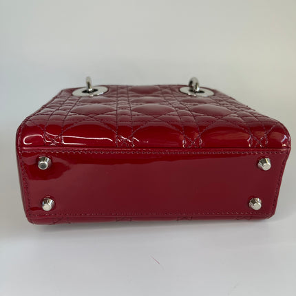 Sold Lady Dior Patent Leather Burgundy Mini handbag Cannage Leather with strap