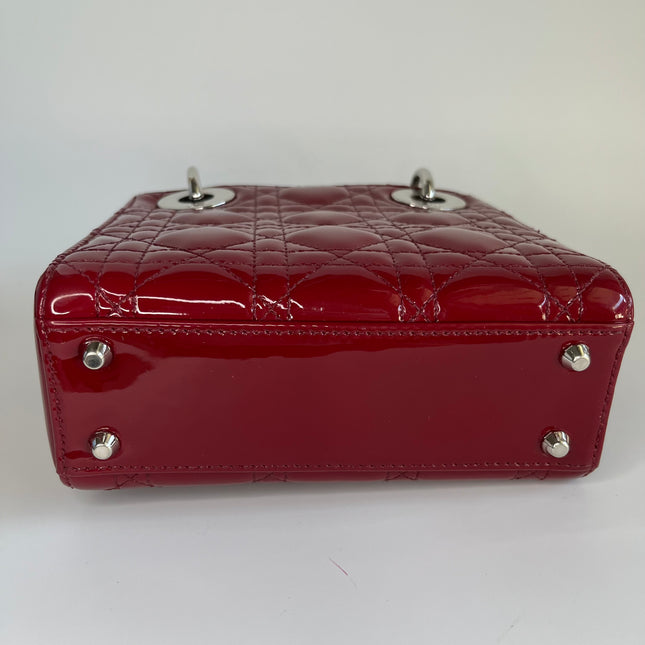 Sold Lady Dior Patent Leather Burgundy Mini handbag Cannage Leather with strap