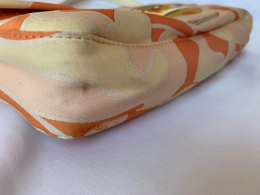 Sold FENDI Baguette Orange Multicolor Silk with Psychedelic prints