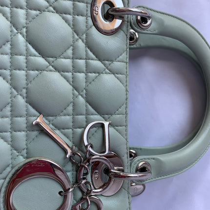 Sold Lady Dior Medium Mint Cannage Lambskin Leather with silver hardware and strap