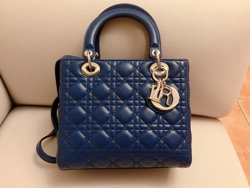 Sold Lady Dior Medium Navy Blue Cannage Lambskin Leather