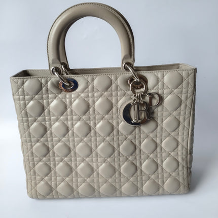Sold Lady Dior Large Grey Leather handbag with strap