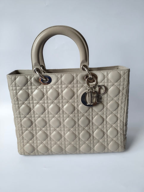 Sold Lady Dior Large Grey Leather handbag with strap