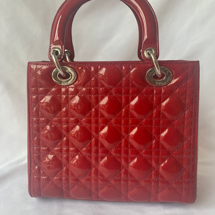 Sold Lady Dior Medium Bag Red Patent Leather