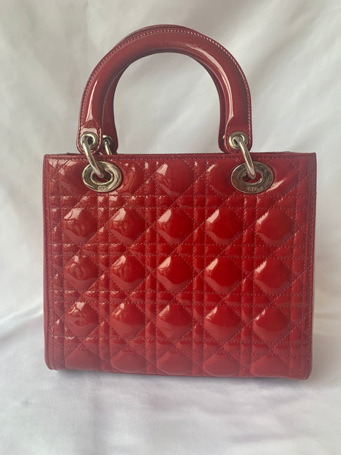 Sold Lady Dior Medium Bag Red Patent Leather