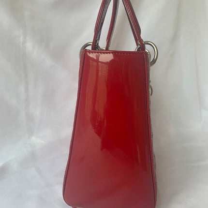 Sold Lady Dior Medium Bag Red Patent Leather