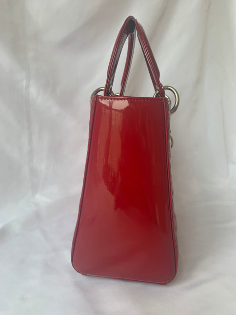 Sold Lady Dior Medium Bag Red Patent Leather