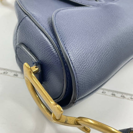 Sold Dior Saddle Blue Medium Grained Leather Handbag with Strap