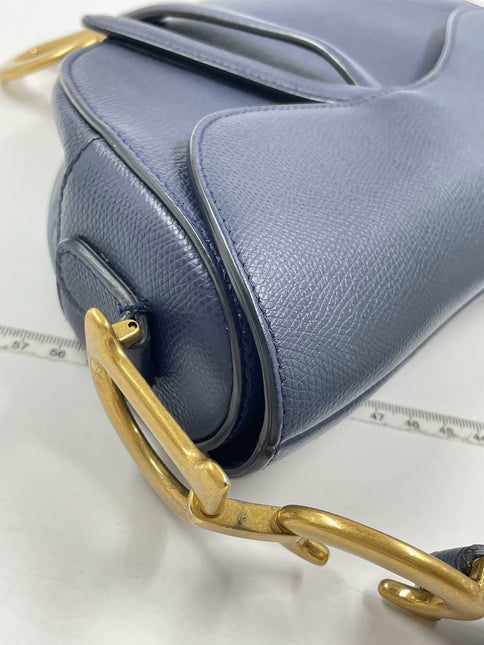 Sold Dior Saddle Blue Medium Grained Leather Handbag with Strap