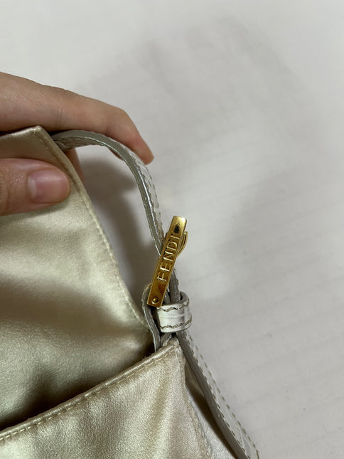 Sold FENDI Baguette Cream Biege Silk with Crystal Buckle
