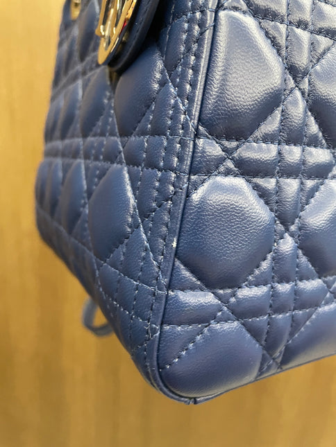 Sold Lady Dior Medium Navy Blue Cannage Lambskin Leather