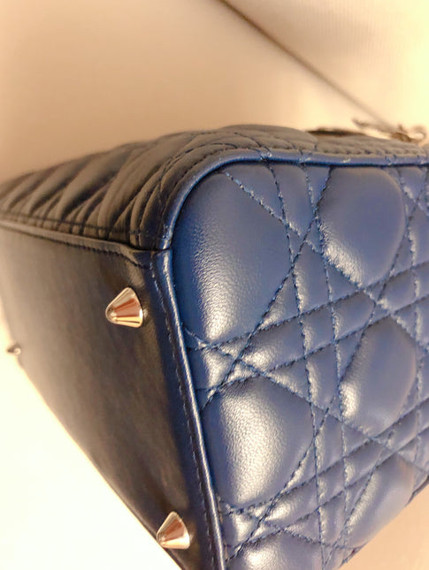 Sold Lady Dior Medium Navy Blue Cannage Lambskin Leather