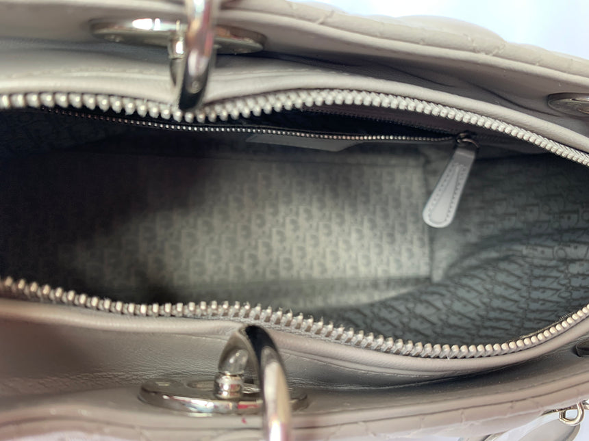 Sold Lady Dior Large Grey Leather handbag with strap