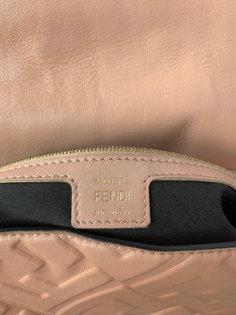 Sold FENDI Baguette Salmon Pink Leather 3D FF Motif Crossbody bag