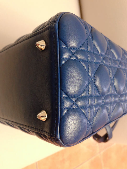 Sold Lady Dior Medium Navy Blue Cannage Lambskin Leather