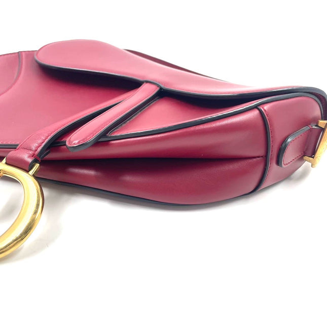 Sold Dior Saddle Scarlet Red Burgundy Medium Calfskin Smooth Leather Handbag like new