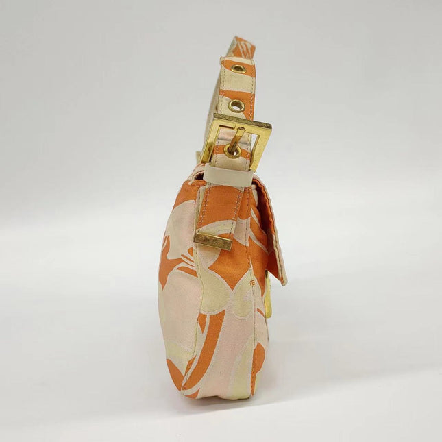 Sold FENDI Baguette Orange Multicolor Silk with Psychedelic prints