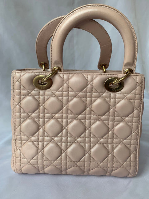 Sold Lady Dior Pink Cannage Leather Medium
