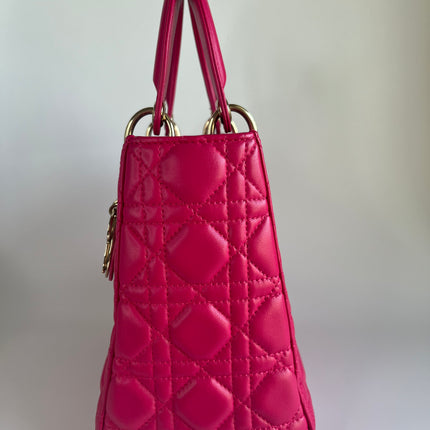 Sold Lady Dior Hot Pink Fuchsia Cannage Leather Medium