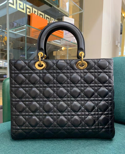 Sold Lady Dior Large Bag Black Cannage Lambskin Leather with gold hardware