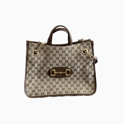 Gucci 1956 horsebit chain tote in monogram canvas and brown leather-Luxbags