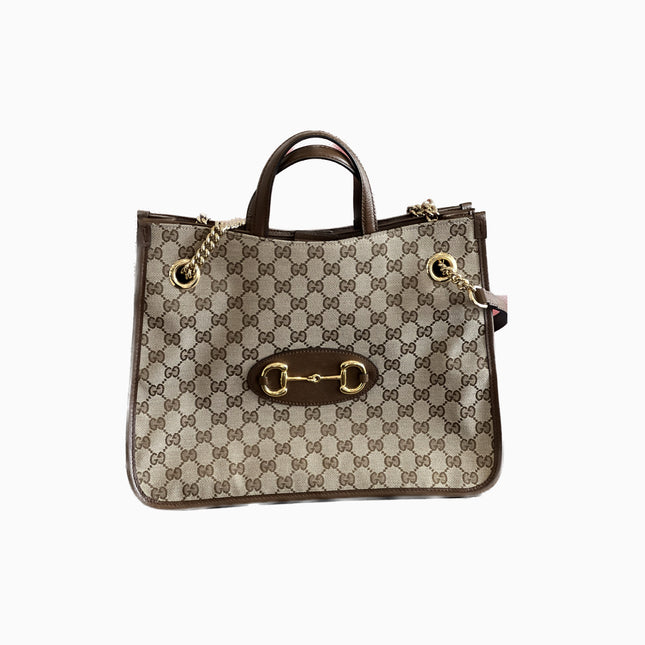 Gucci 1956 horsebit chain tote in monogram canvas and brown leather-Luxbags