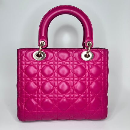 Sold Lady Dior Medium Bag Fuchsia Cannage Leather