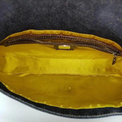 Sold FENDI Baguette Blue Denim with beaded Flower Embroidery