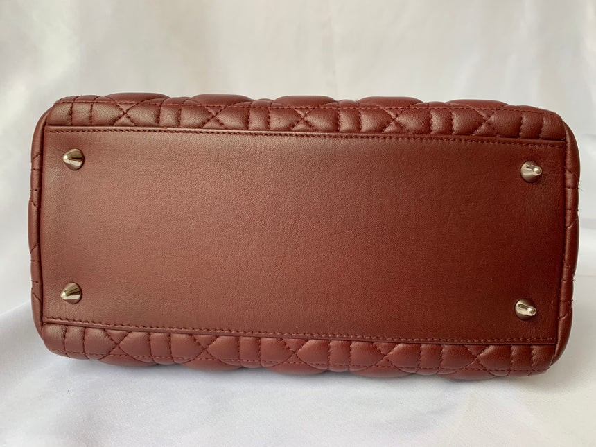 Sold Lady Dior Medium Burgundy Cannage Lambskin Leather with strap