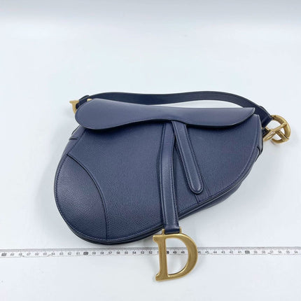 Sold Dior Saddle Blue Medium Grained Leather Handbag with Strap